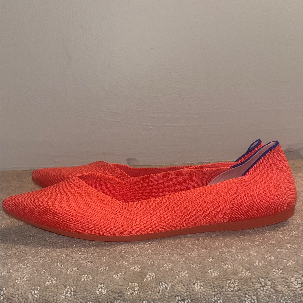 Rothy's Bright Orange Flats with Blue Trim - Picture 3 of 8